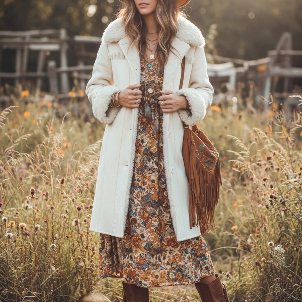 Vtg Cream Penny Lane 70s Faux Fur And Suede Size M Bohochic Penny Lane - Picture 10 of 10